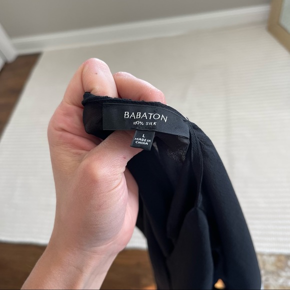 Aritzia Babaton 100% Silk Faux Wrap Long Sleeve Blouse Black L - Picture 5 of 6